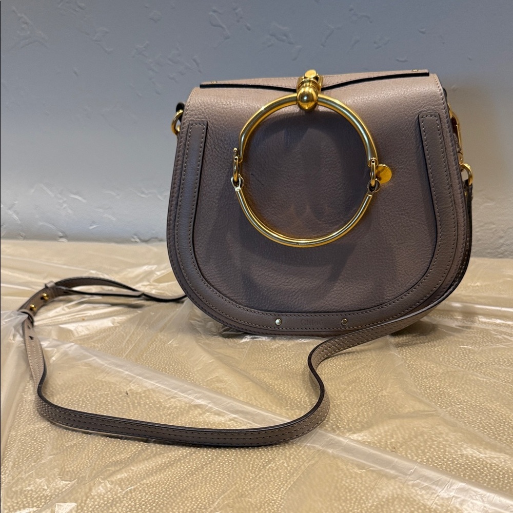 Calfskin Suede Small Nile Bracelet Bag Motty Grey